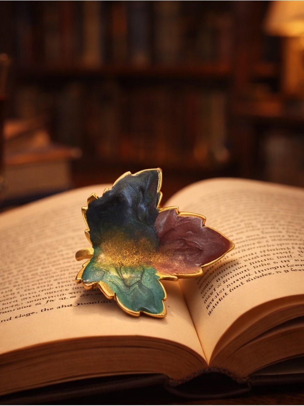 Lovely Multicolor Enamel Leaf Brooch with Gold Trim, 1”